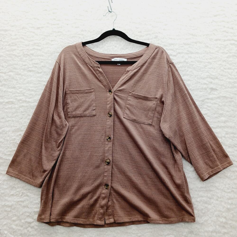 Blouse Pink Brown Heritage Capsule Wardrobe Tortoise Button Boho Minimal Size 1X